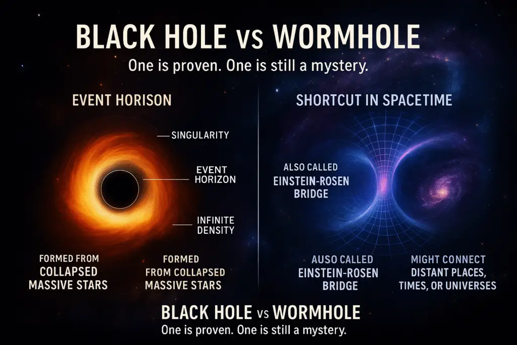 Difference Between Black Hole & Wormhole
