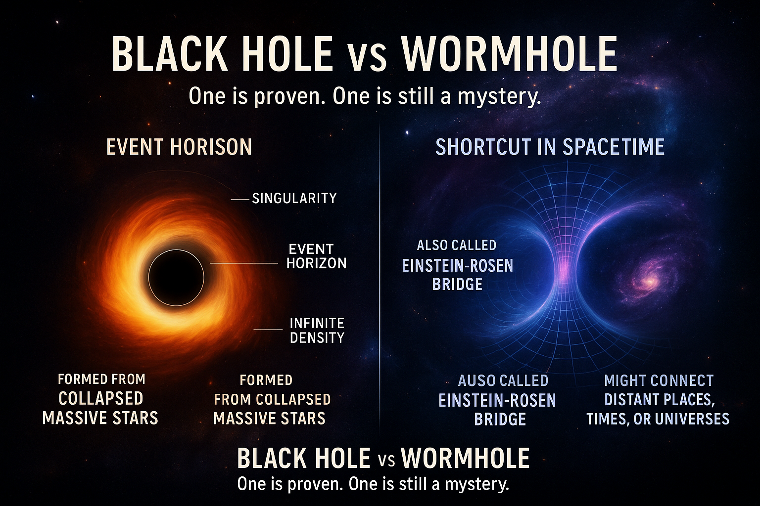 Difference Between Black Hole & Wormhole